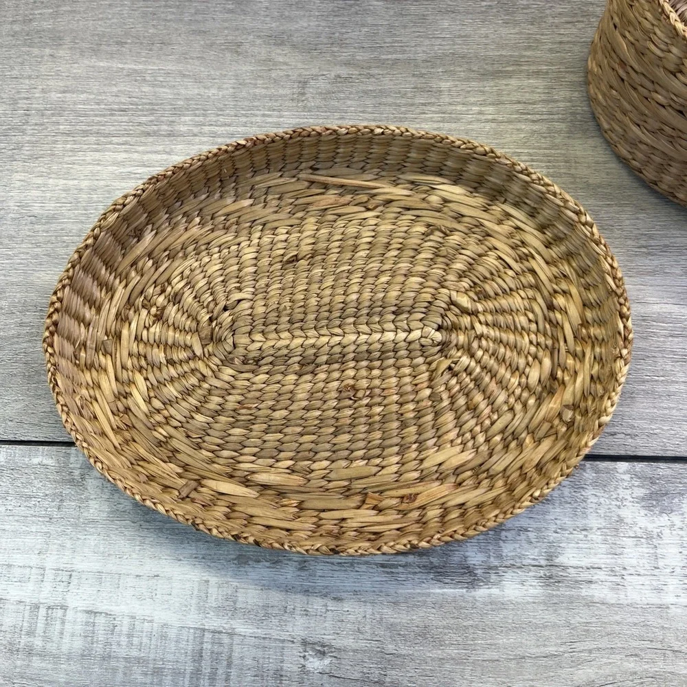 Sweet Grass Woven Basket with Lid 6x5x3x Vintage Primitive Natural Material